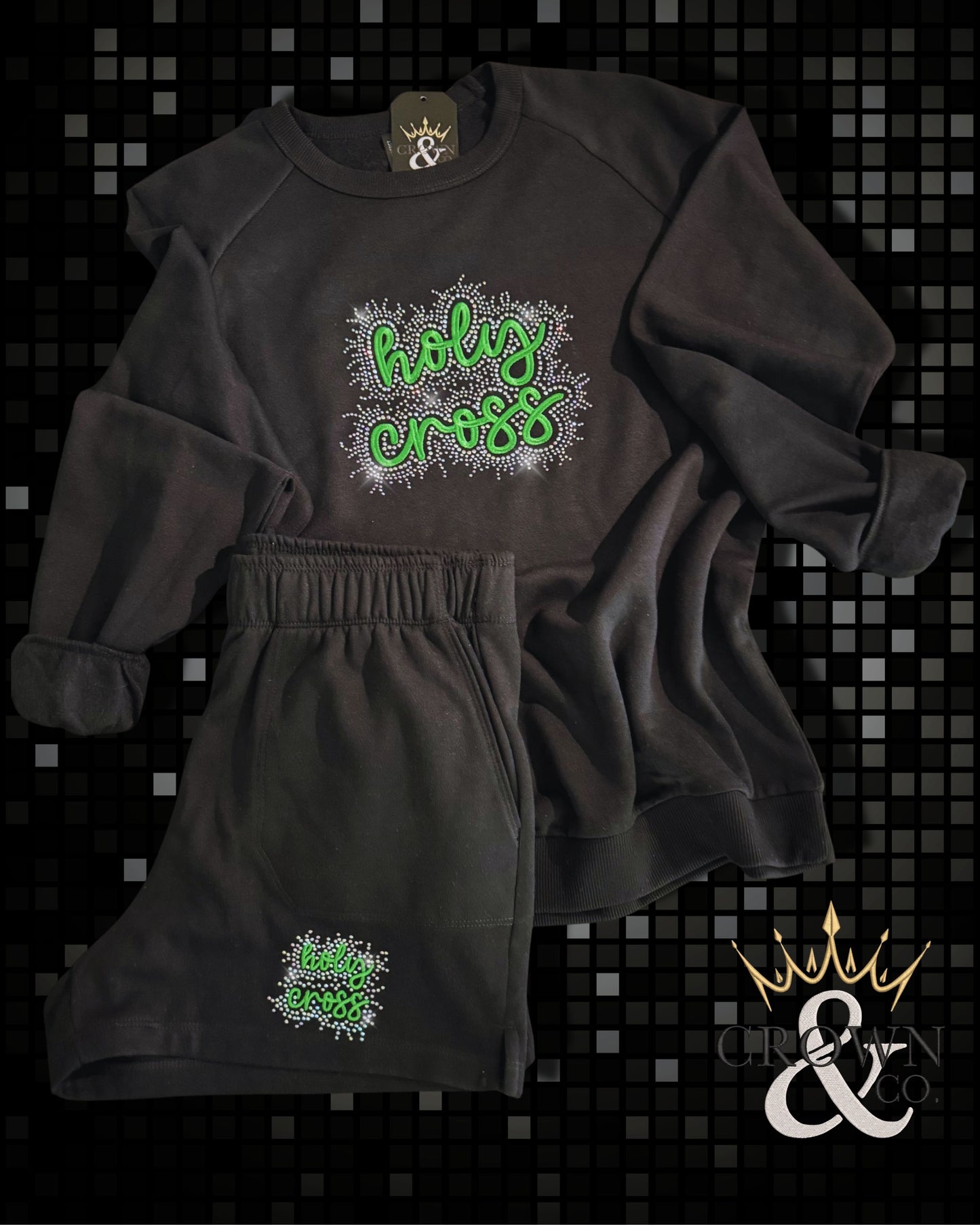 Holy Cross Embroidery and Rhinestone Design Sweater