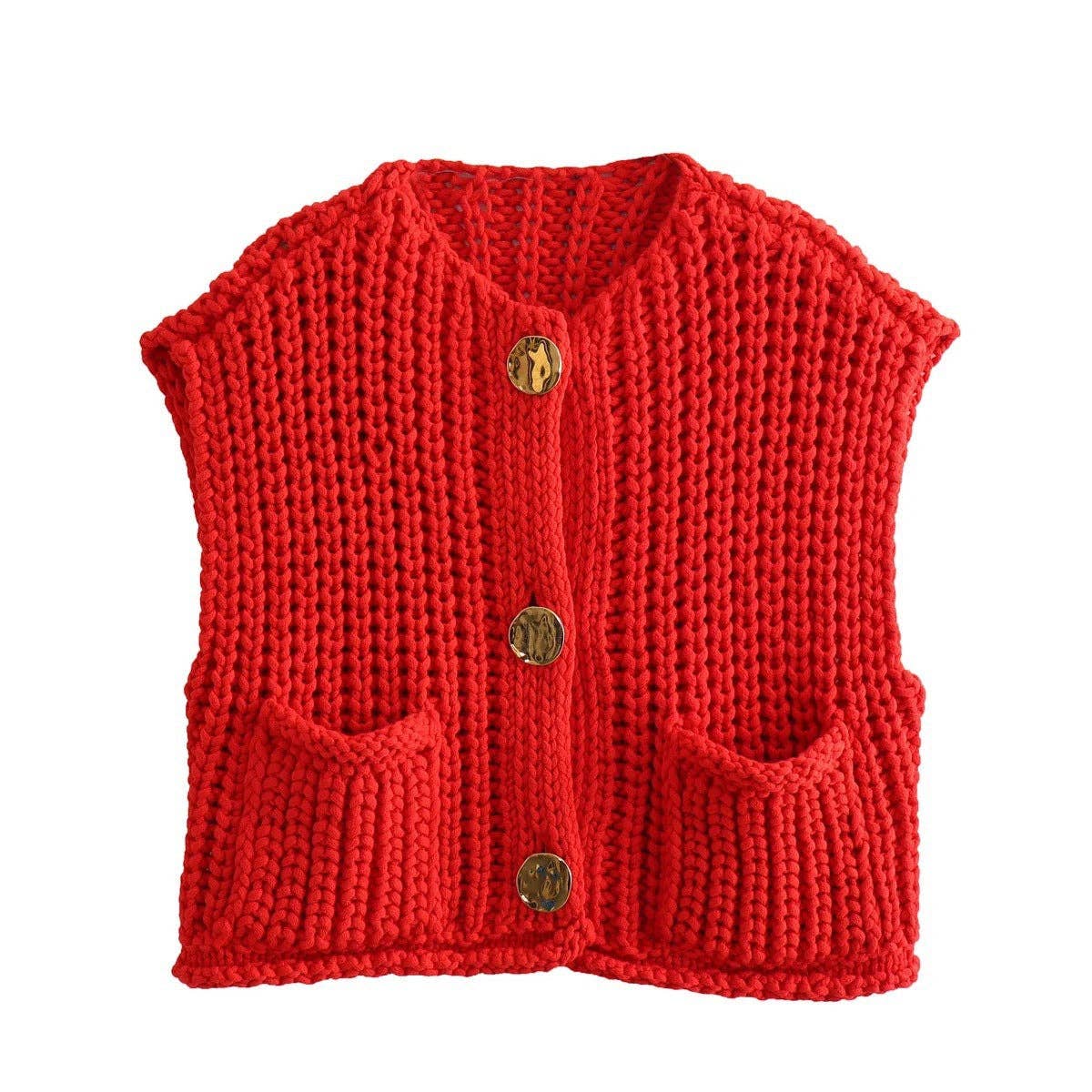 Cozy Chunky Knit Button Front Sweater Vest