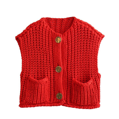 Cozy Chunky Knit Button Front Sweater Vest