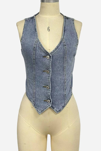 Button-Front V-Neck Vest