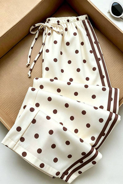Polka Dot Drawstring Side-Stripe Casual Pants