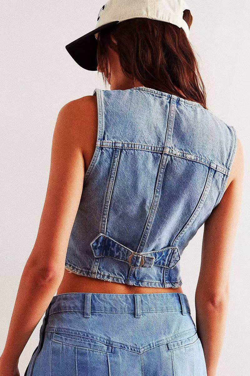 Button-Front V-Neck Vest