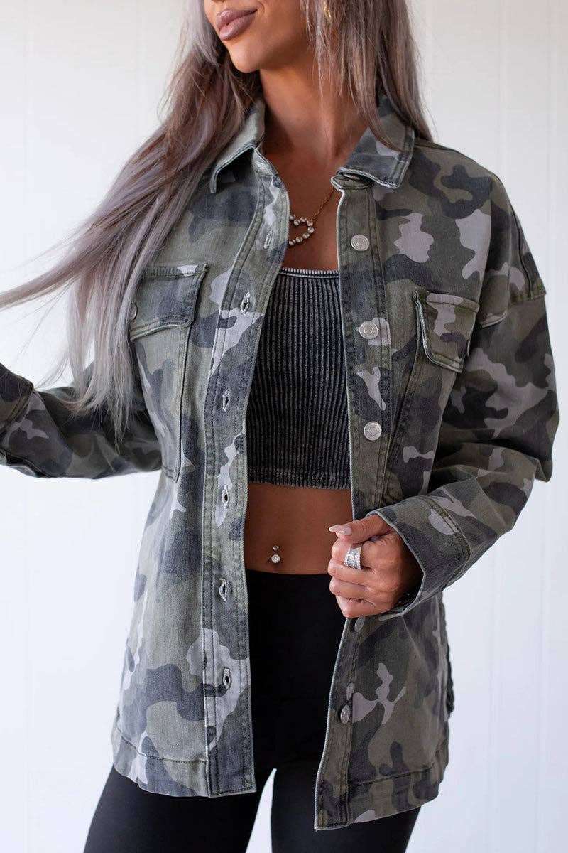 Camouflage Print Button-Front Jacket