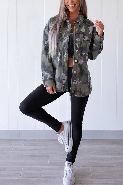 Camouflage Print Button-Front Jacket