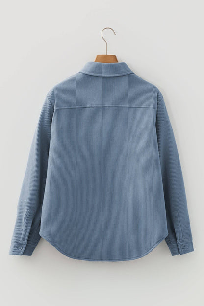Stone Blue Plaid Corduroy Reversible Button Up Shacket