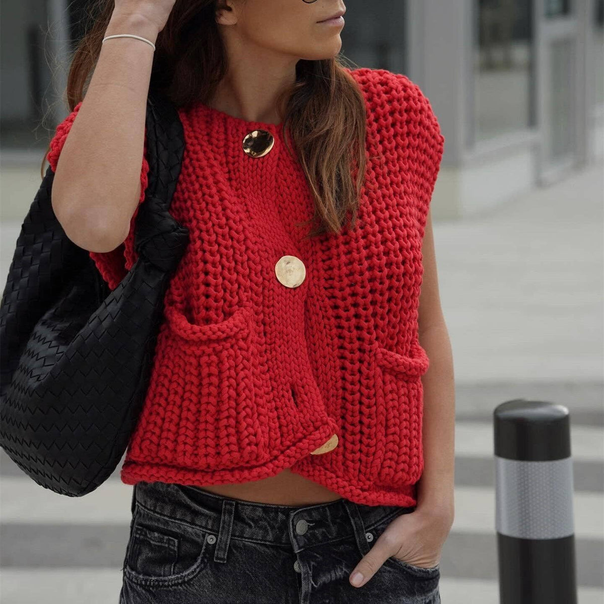 Cozy Chunky Knit Button Front Sweater Vest