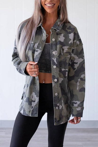 Camouflage Print Button-Front Jacket