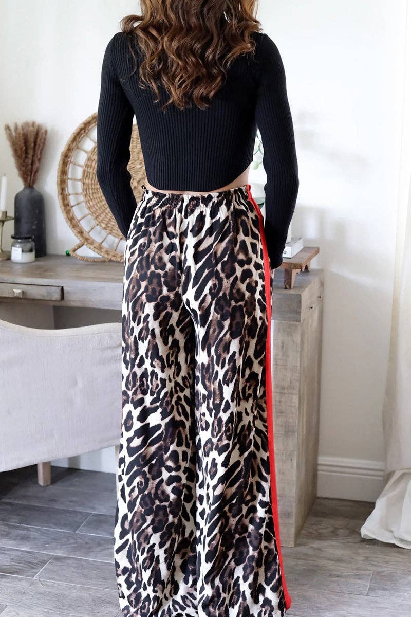 Leopard Print Casual Wide-Leg Pants