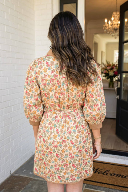Floral Buckle Belt Mini Dress