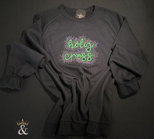 Holy Cross Embroidery and Rhinestone Design Sweater