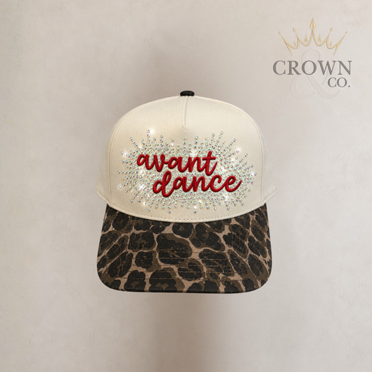 Embroidered Leopard Print Cap with Rhinestones