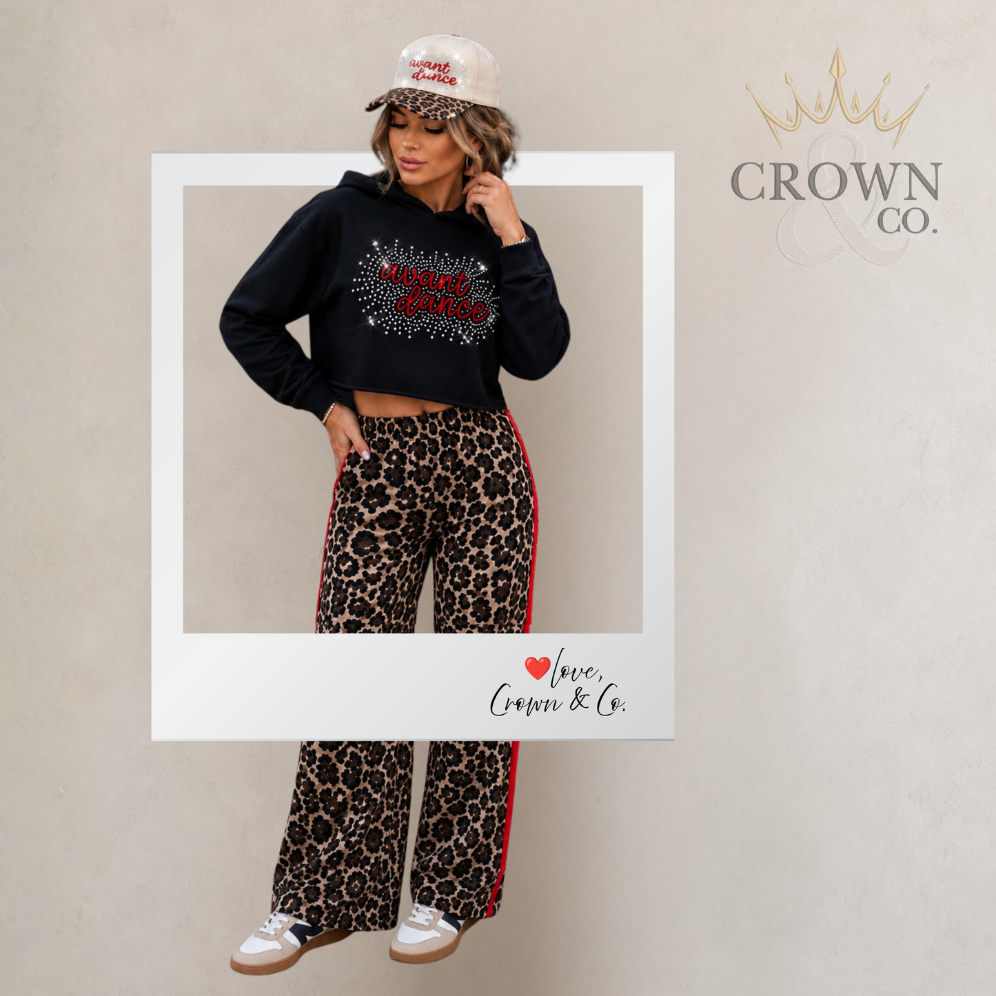 Embroidered Leopard Print Cap with Rhinestones