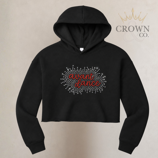 Embroidered Cropped Fleece Hoodie with Rhinestones