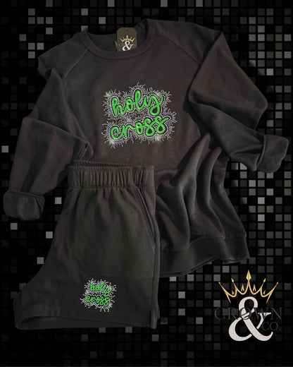 Holy Cross Embroidery and Rhinestone Design Sweater