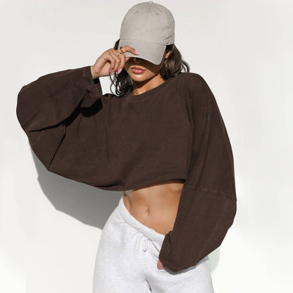Cross-Border Exposed Button Crew Neck Sweater Long-Sleeved