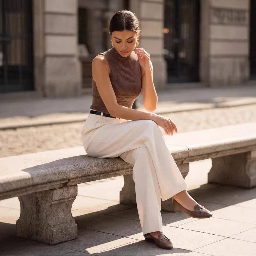 Old Money Ribbed Knit Mock Neck Sleeveless Tank Top