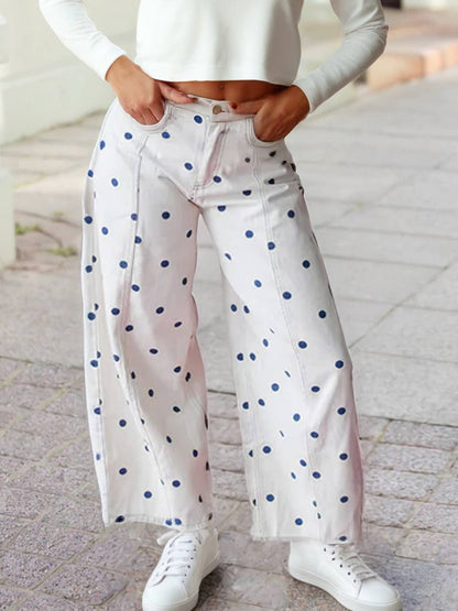 Polka Dot Print Ankle-length Barrel Jeans