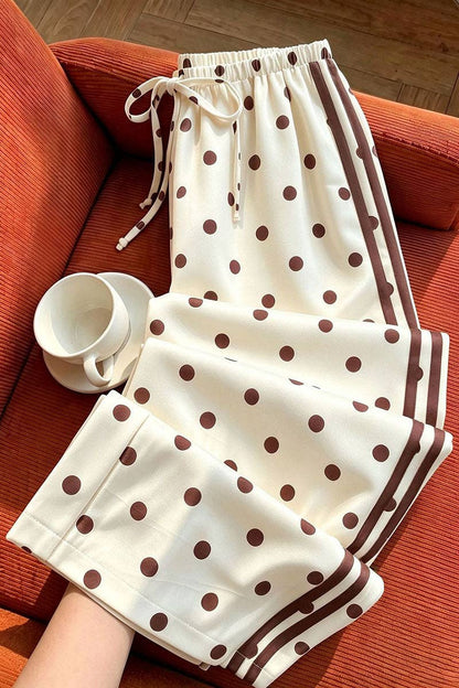 Polka Dot Drawstring Side-Stripe Casual Pants