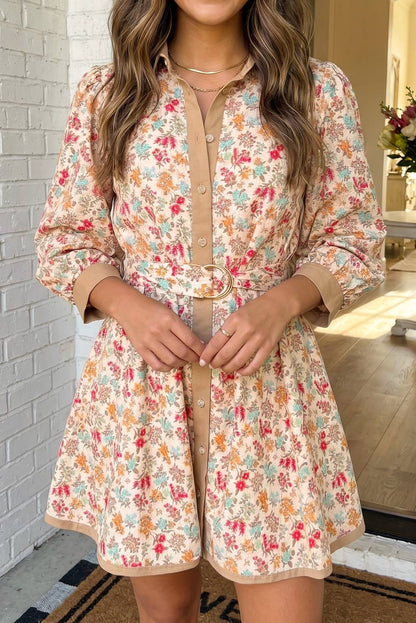 Floral Buckle Belt Mini Dress