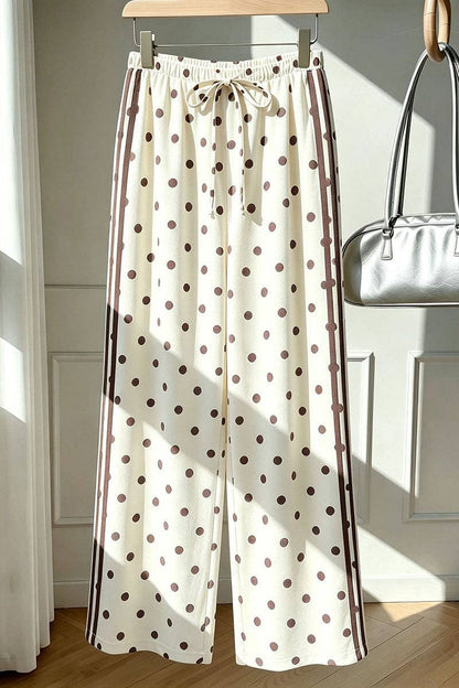 Polka Dot Drawstring Side-Stripe Casual Pants